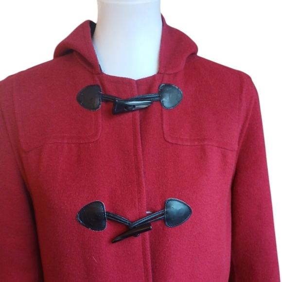 Charter’s Club Wool Blend Duffle Coat Hooded Red and Black Women's Small - Picture 4 of 9